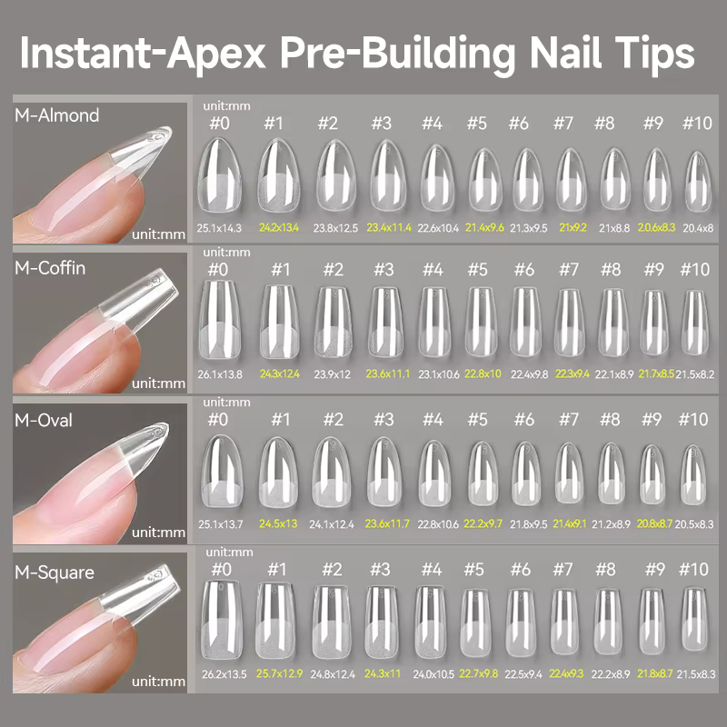 UR SUGAR 320PCS Almond Instant-Apex – Capsules d'ongles préformées semi-mates à couverture complète en acrylique pour manucure professionnelle et DIY à domicile