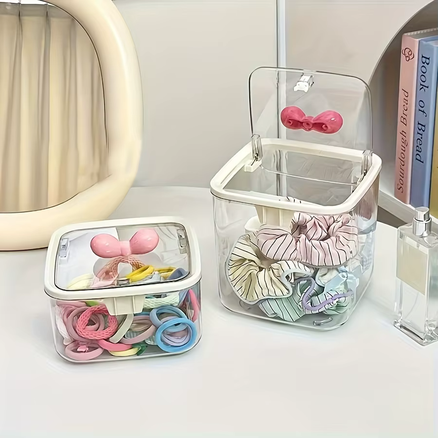Organisateurs de rangement d'accessoires pour cheveux, support de rangement d'accessoires de vanité, boîte anti-poussière, conteneurs de rangement de linge, salle de bain