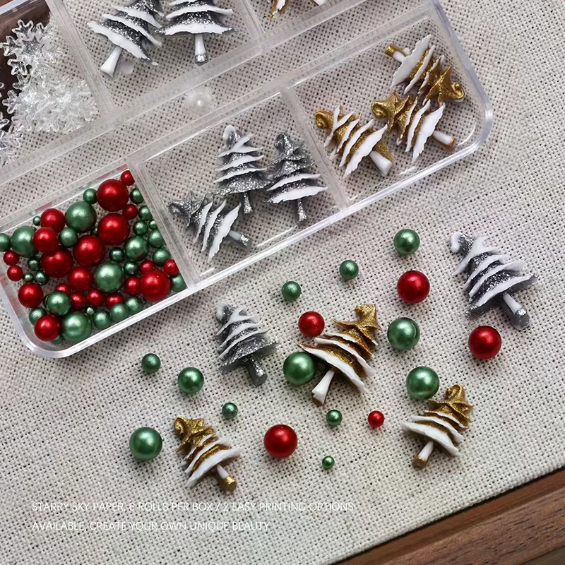 6 grilles/boîte de perles de noël rouge/vert