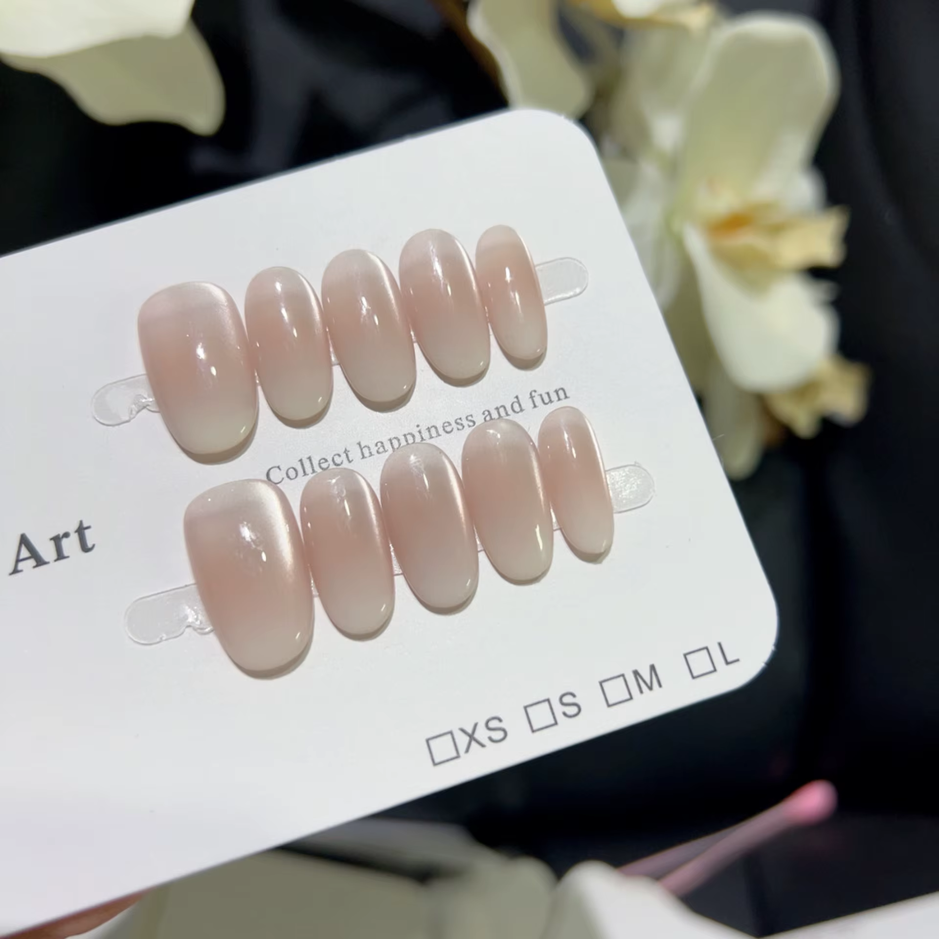 10 pièces oeil de chat rose doux à la main presse sur les ongles couverture complète Simple couleur Pure court ovale