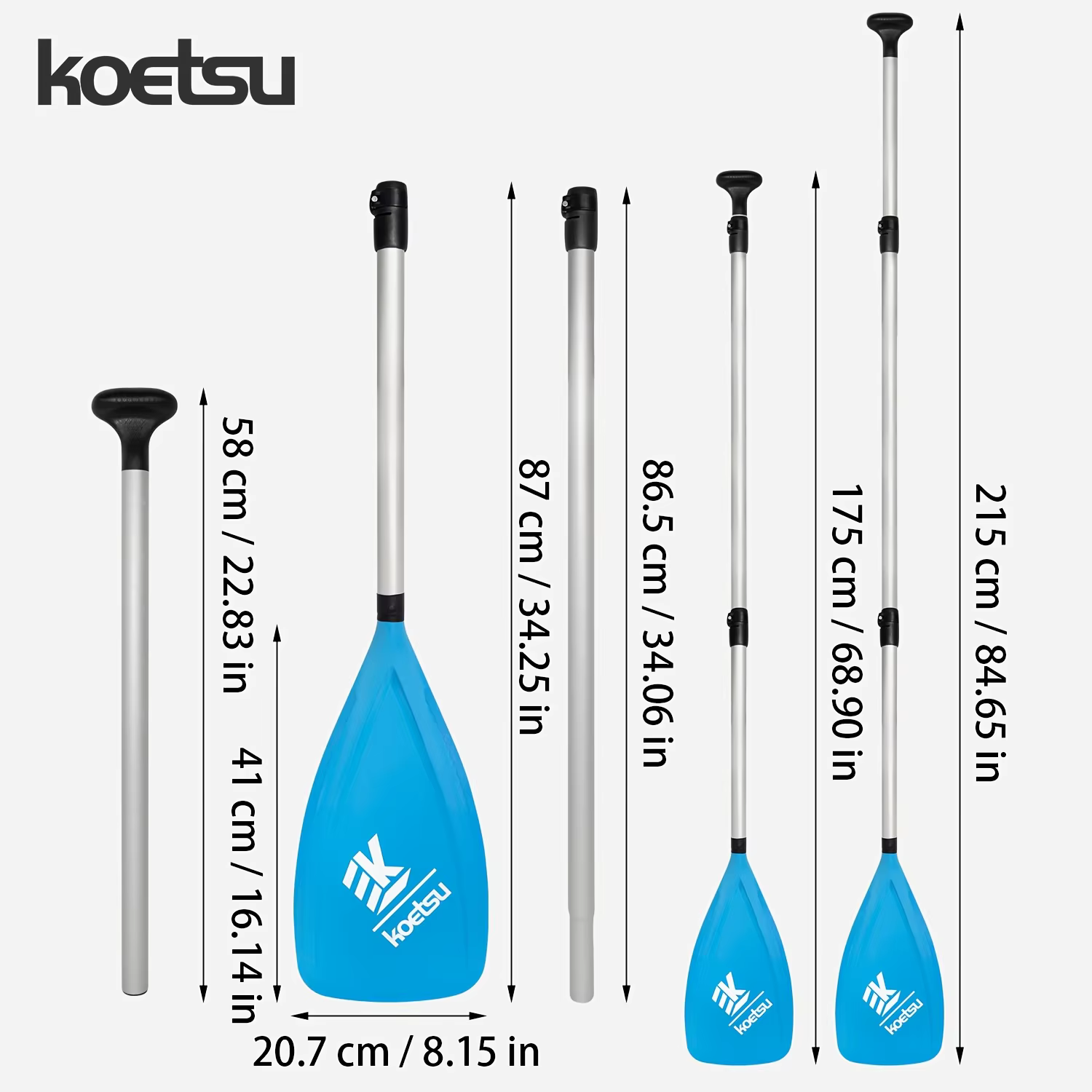 Pagaie en alliage d'aluminium KOETSU S14, design à lame courbée, protection des bords en TPE, durable, pagaie lisse pour SUP et kayak