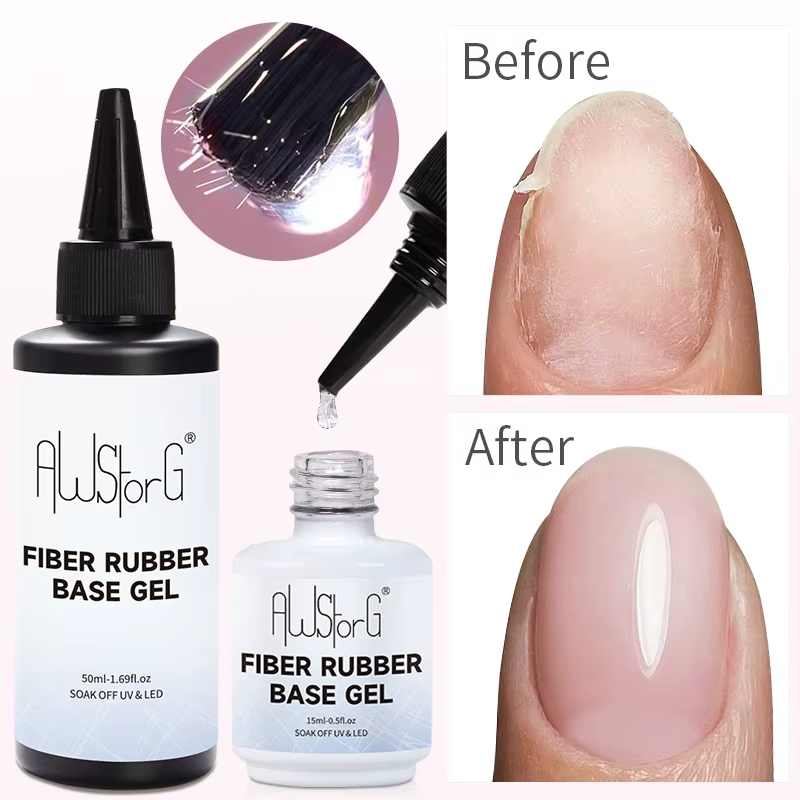 AWStorG 50ml Gel de Base en Fiber de caoutchouc mise à niveau des ongles cassés réparés en fibre de verre clair