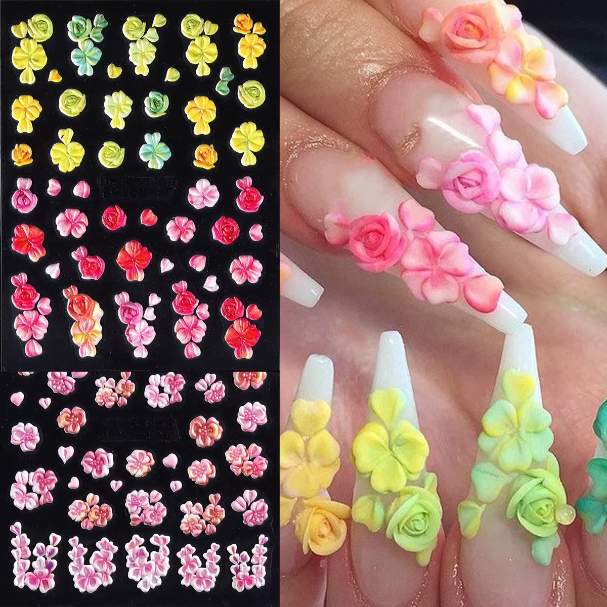 Autocollants pour ongles floraux colorés 5D
