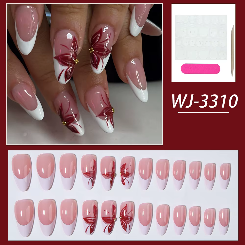 Transformez vos ongles avec, 24 pièces de fleurs blanches, ongles à pression en amande française, adaptés parfaitement et au design de longueur moyenne, faux na en acrylique