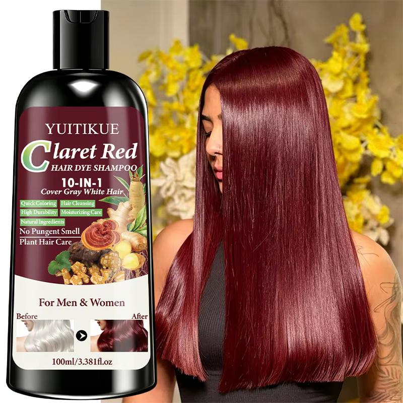 Shampoo colorant capillaire rouge claret 10 en 1, à base de plantes naturelles, coloration rapide, couvre les cheveux gris et blancs, longue durée, soin capillaire doux, 100ml