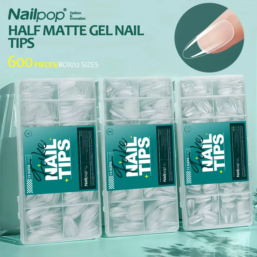 Nailpop 600 pièces pointes d'ongles couverture complète longueur moyenne ballerine presse sur faux ongles extensions conseils avec boîte pour les Salons et le bricolage à la maison