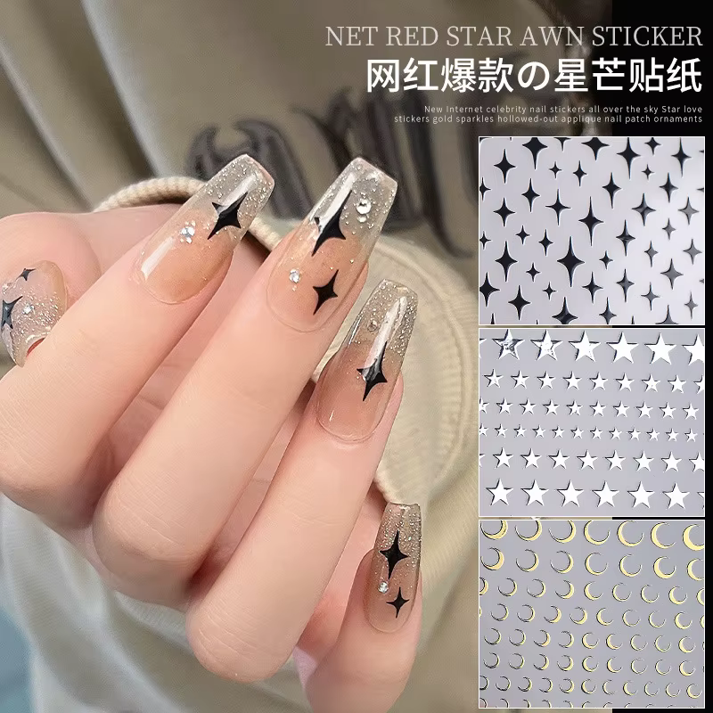 Autocollants 3D étoile or argent pour Nail Art