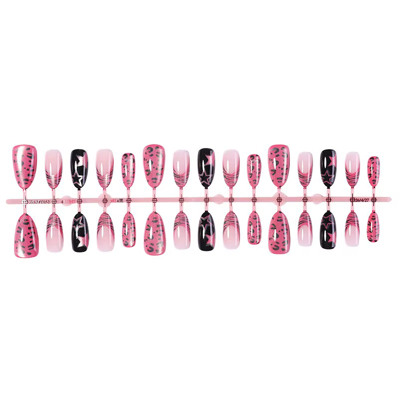 24 faux ongles roses brillants à presser