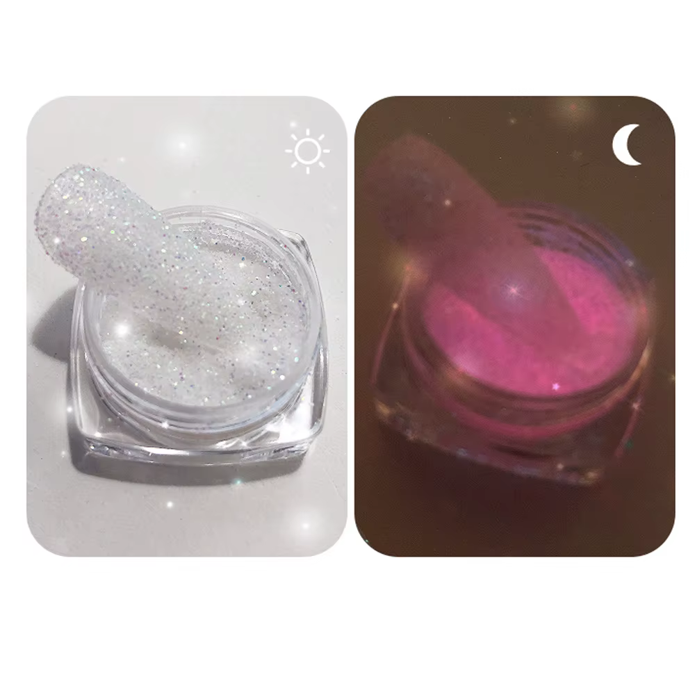 Poudre de sable structurels ente holographique phosphorescente pour les ongles