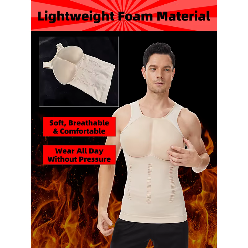 Vêtements musculaires en éponge pour hommes, débardeur de fausse poitrine, Simulation Invisible, sous-vêtements amincissants, gilet à bascule