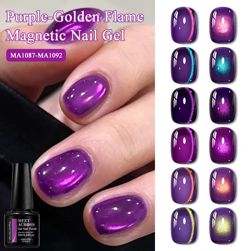 Vernis à ongles Gel magnétique chat flamme violet-doré