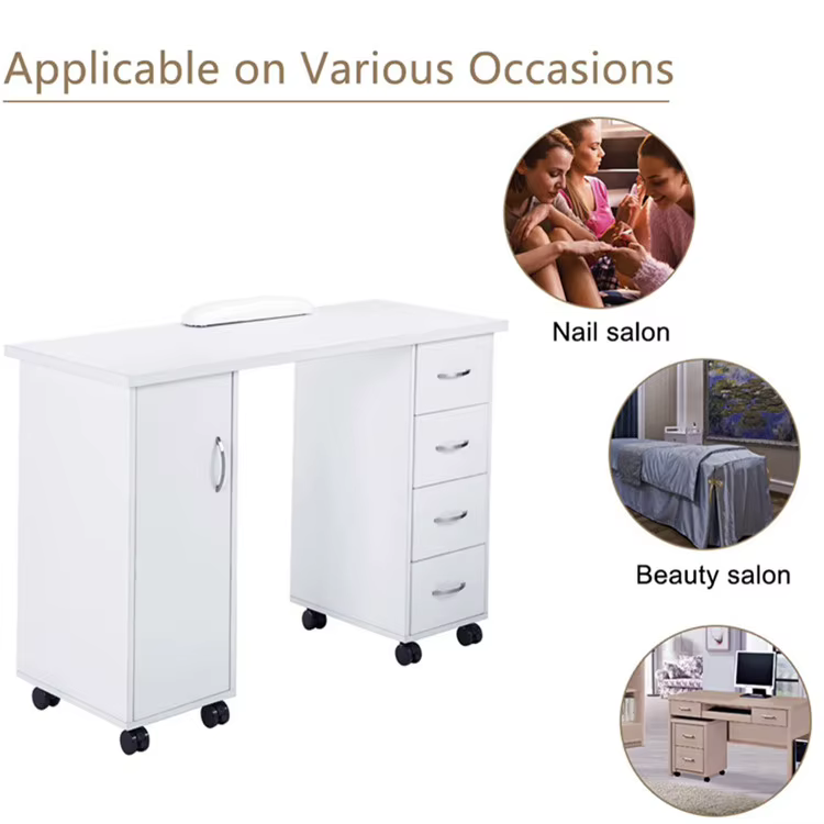 Table de manucure blanche, en bois, hauteur 75 cm/29,5 pouces, table à ongles portable, avec support pour les mains, bureau de manucure pour salon de beauté