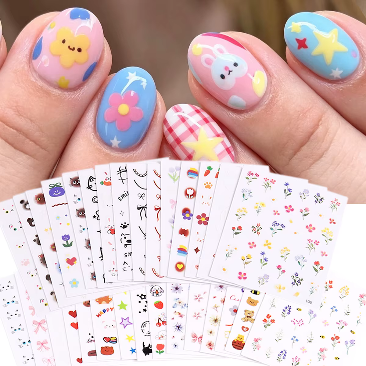 Ensemble d'autocollants pour ongles mignons de style dessin animé