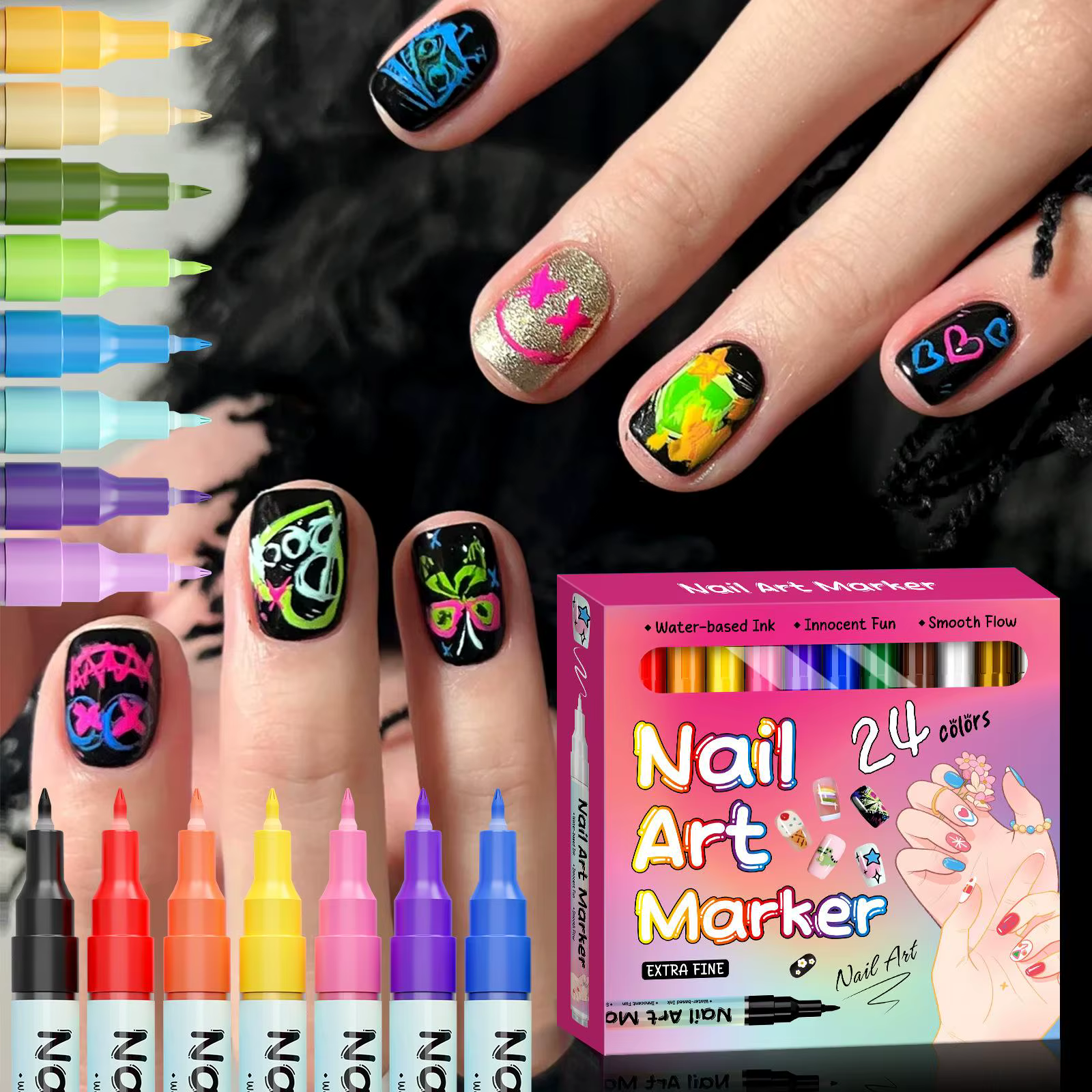 Marqueurs pour nail art 24 couleurs