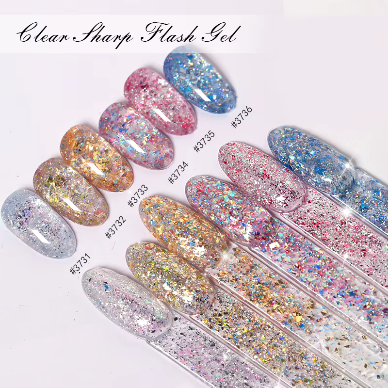 Ibdgel 15g Gel à ongles pailleté transparent, gel flash éclatant, vernis semi-permanent UV, gel pour nail art