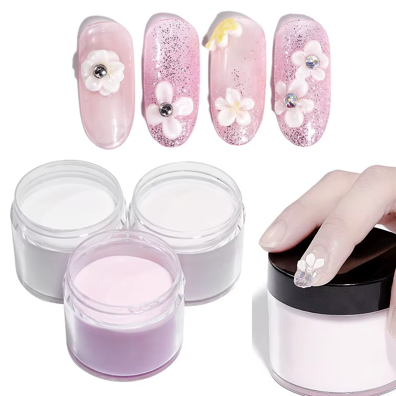 Poudre acrylique transparente blanche rose pour ongles