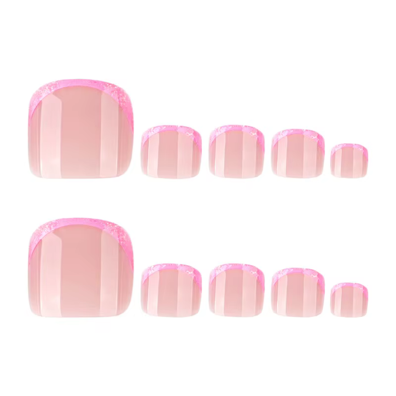 24 faux ongles réutilisables adhésifs pour les orteils