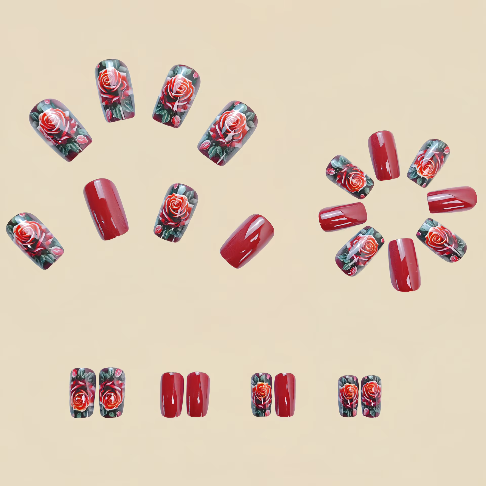 Faux ongles avec image de Rose