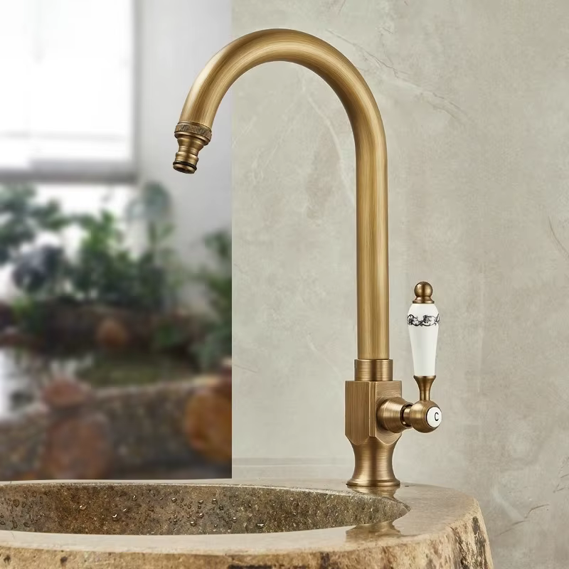 Robinet antigel extérieur en laiton Antique, lavabo de balcon, robinet de refroidissement unique, vanité 360 ° Bec rotatif pivotant uniquement robinet froid
