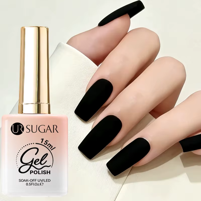 UR SUGAR 15ml Vernis à ongles gel UV/LED noir haute brillance pour manucure française