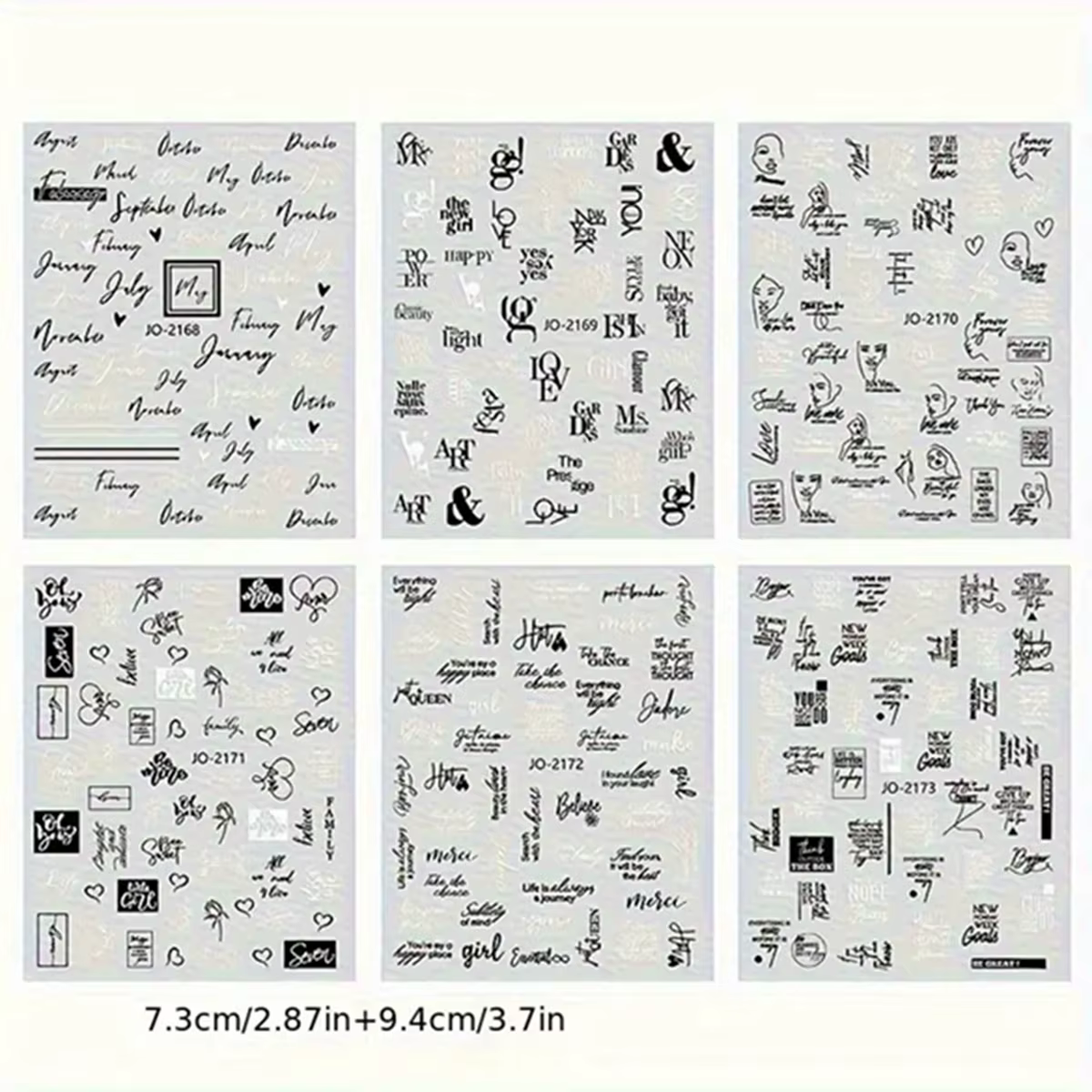Autocollants pour ongles avec lettres anglaises noires et blanches