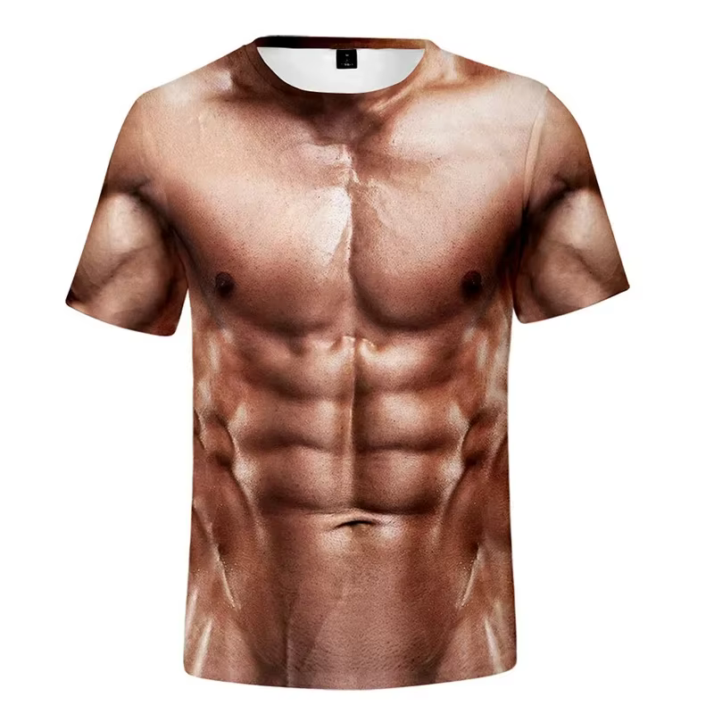 T-shirt drôle à imprimé 3D effet musculaire, manches courtes, été, streetwear, col rond, vêtements musclés unisexes