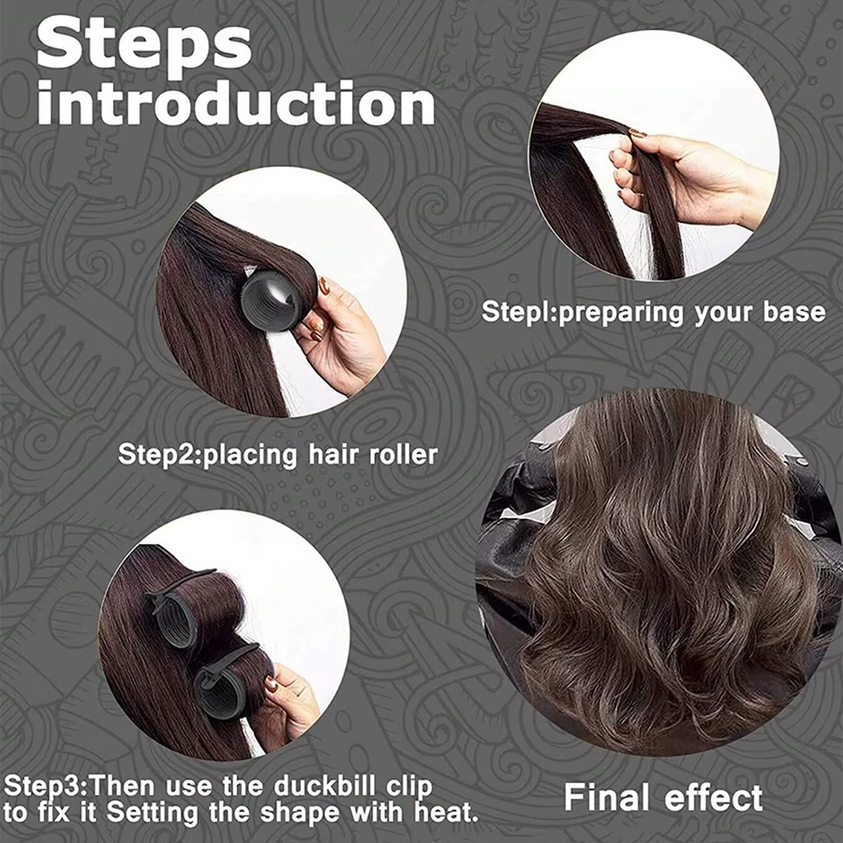 Kit de bouclage pour femmes, 12 pièces (4 rouleaux à cheveux + 8 pinces à cheveux) - Ensemble de boucles pour salon de coiffure familial, texture volumineuse