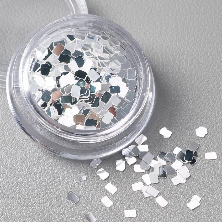 1 bouteille de paillettes holographiques carrées argentées pour nail art