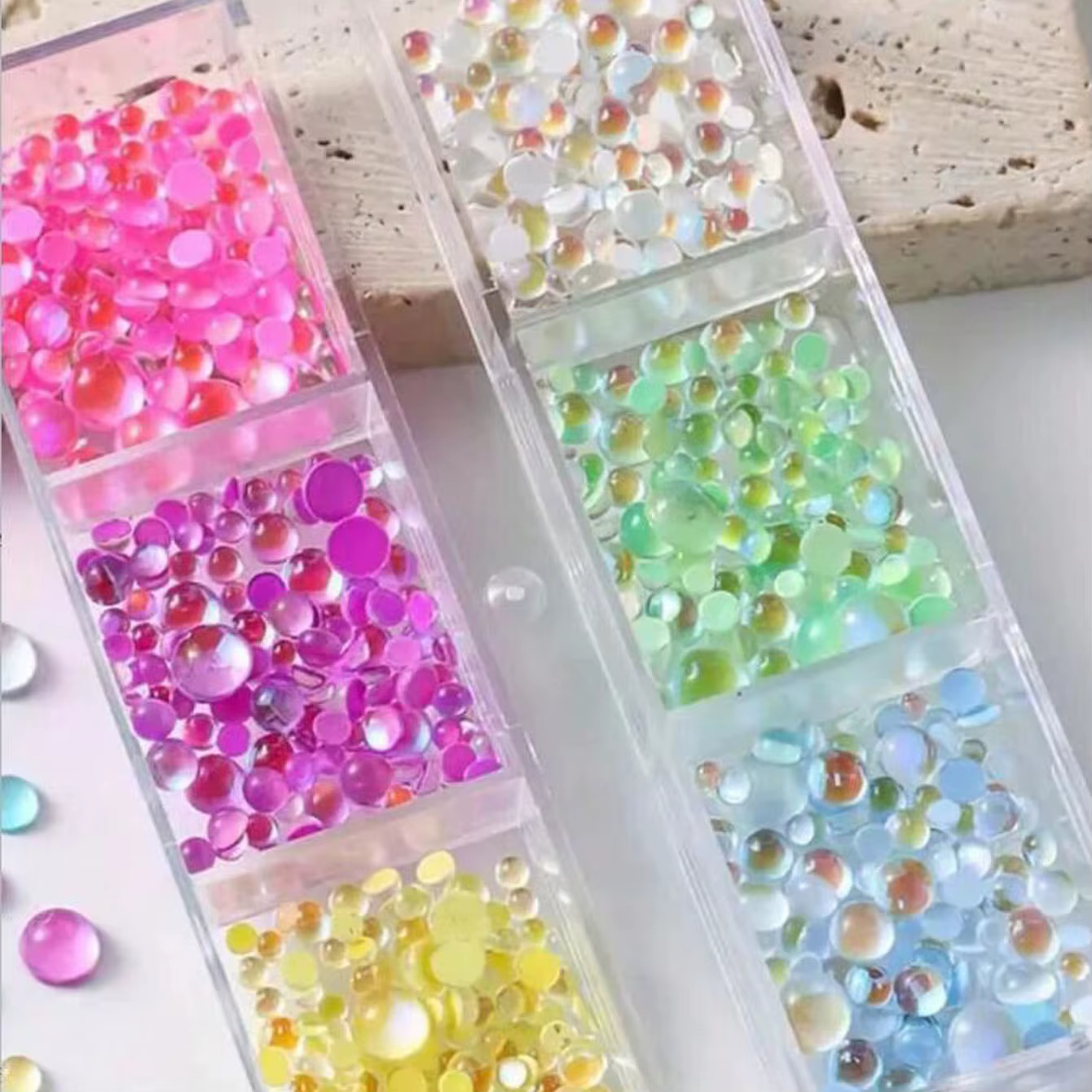 1 boîte arc-en-ciel sirène larmes Nail Art breloques Macaron bulle perles