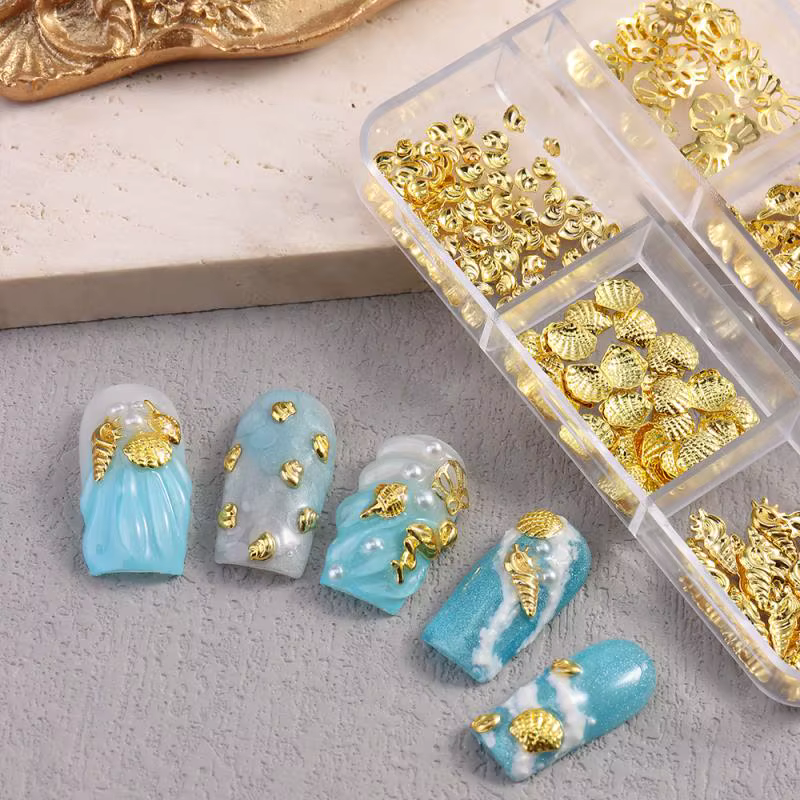 1 Boîte de Breloques 3D pour Ongles Thème Océan Estival