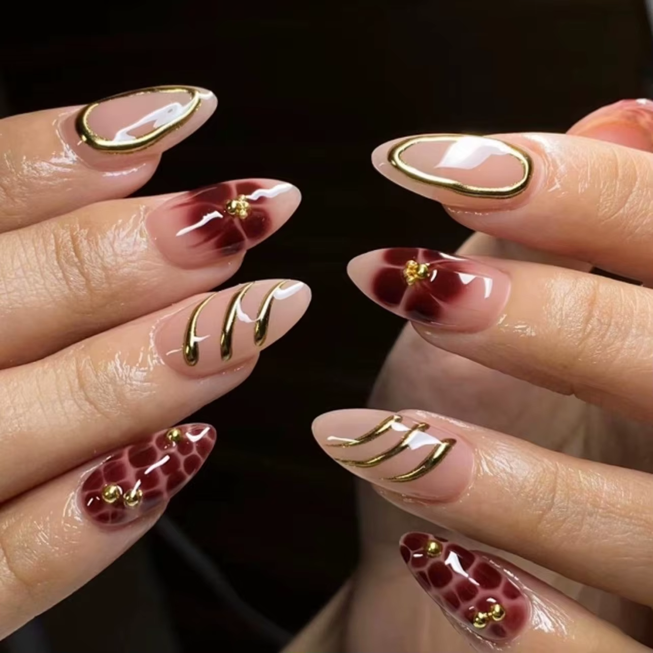 Automne faux ongles pour femmes bricolage manucure 24 pièces amande presse