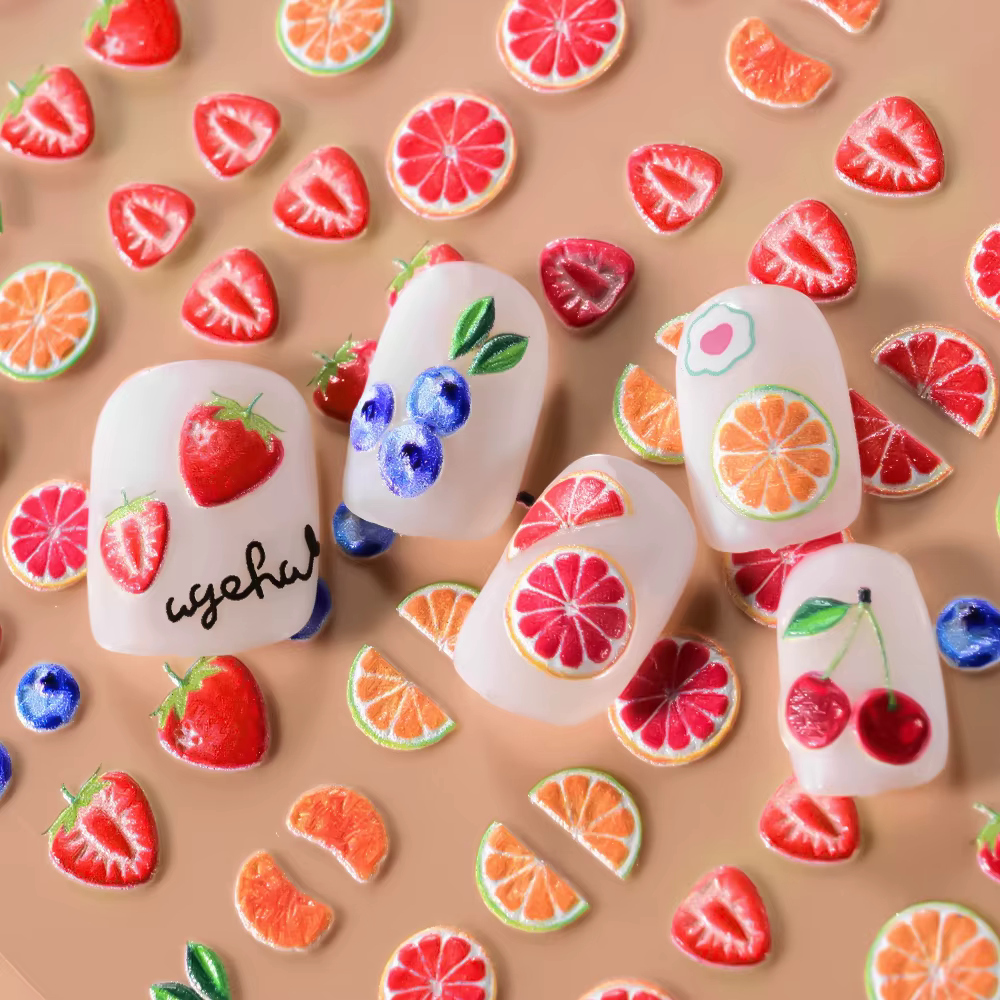 5D belle rouge Fruit cerise fraise Nail Art autocollant doux Orange pamplemousse curseurs conception auto-adhésif ongles décalcomanies bricolage déco