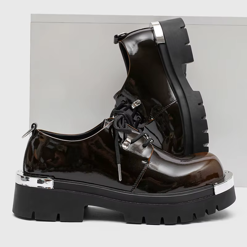 Chaussures Derby décontractées pour hommes, semelle épaisse rehaussante, loisirs, Style Punk, grande tête, jaune, rouge, J, semelle extérieure en caoutchouc antidérapante, nouvelle collection 2025