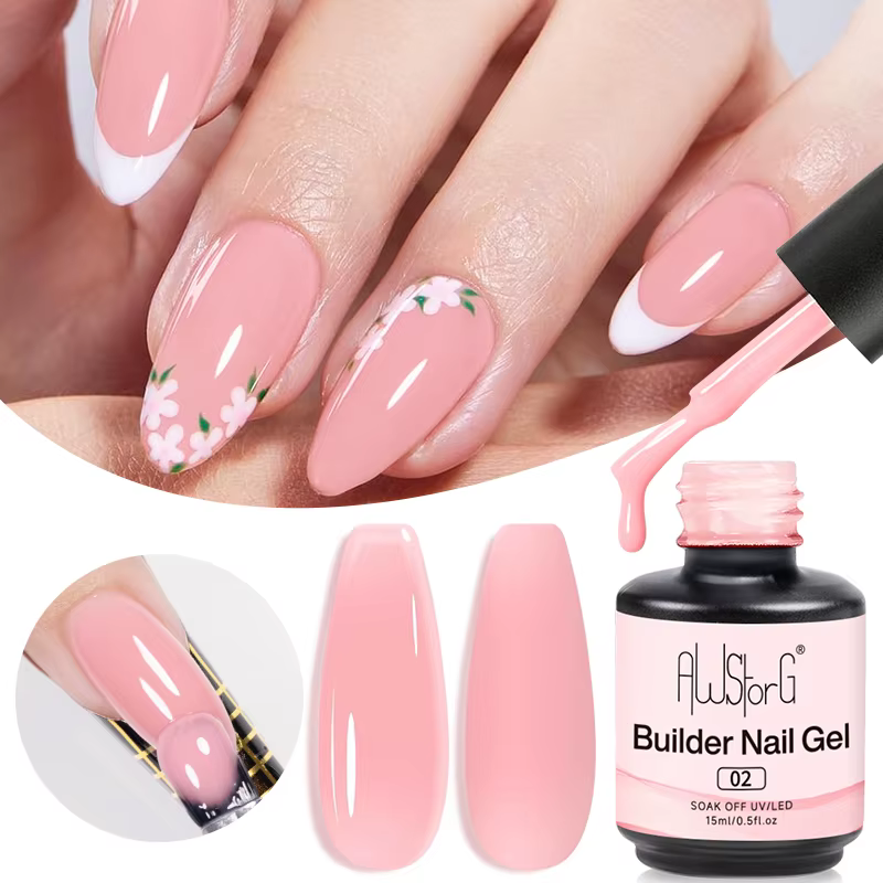 AWStorG Gel de Construction pour Ongles en Bouteille Rose Lacté 15ML – Gel