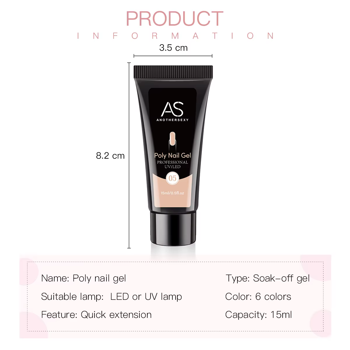 AS 15ml Gel d'extension d'ongle construire des ongles Poly Gel acrylique UV LED Extension rapide du modèle de cristal