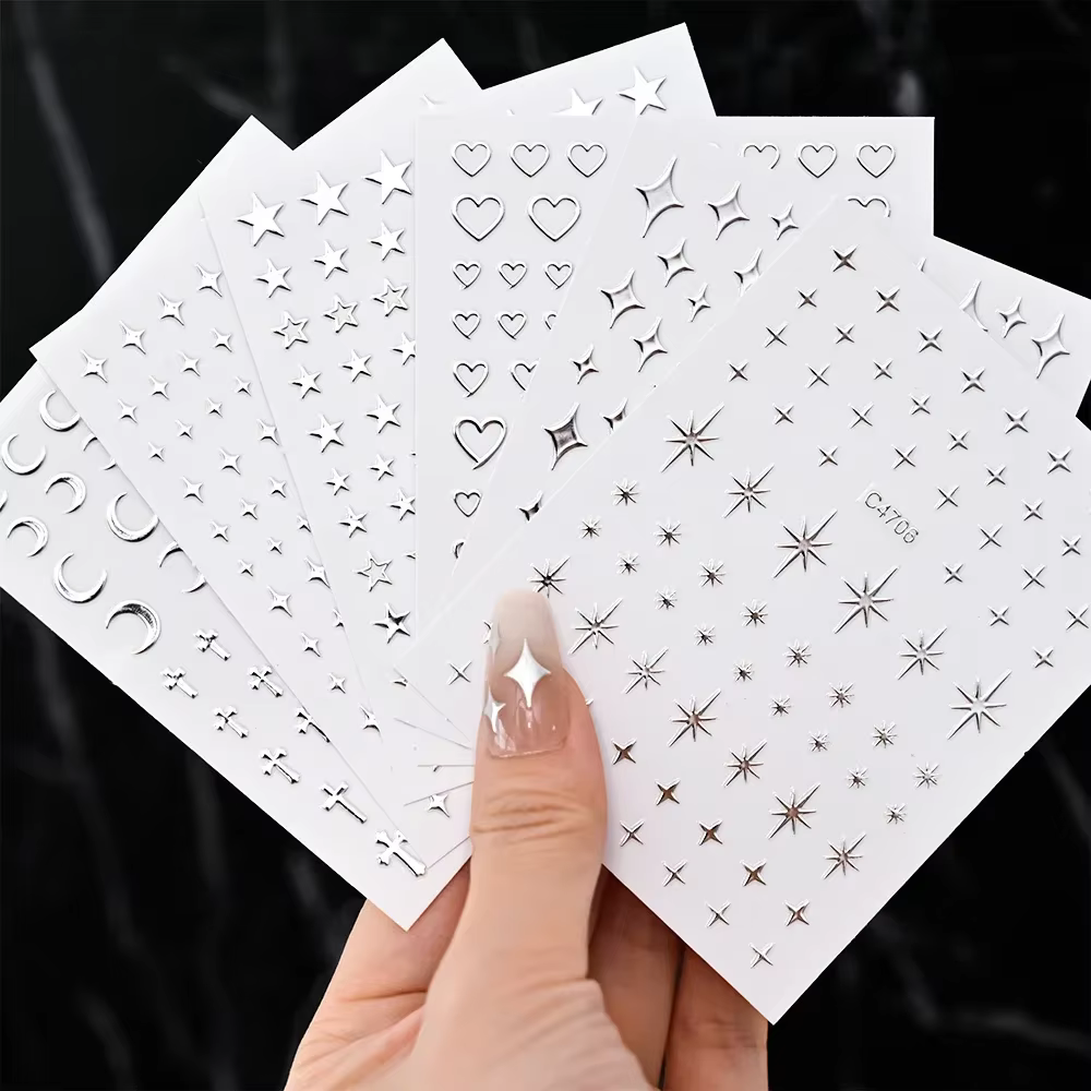 Autocollants pour ongles en métal argenté