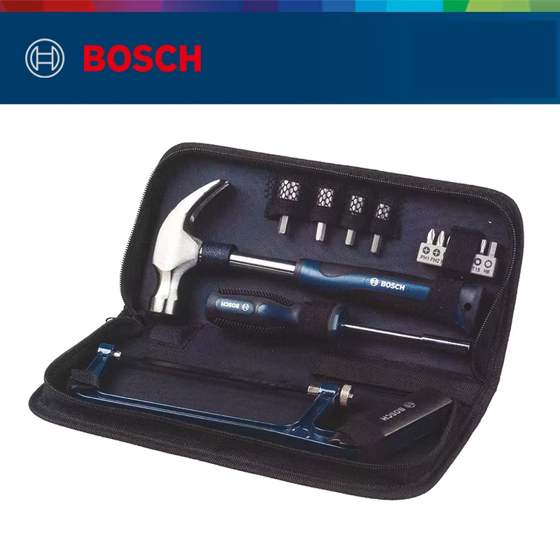 Bosch-Marteau ménager multifonctionnel, ensemble d'outils de scie à main, jeu de tournevis, douille à embout, accessoires d'outils Bosch, 15 pièces
