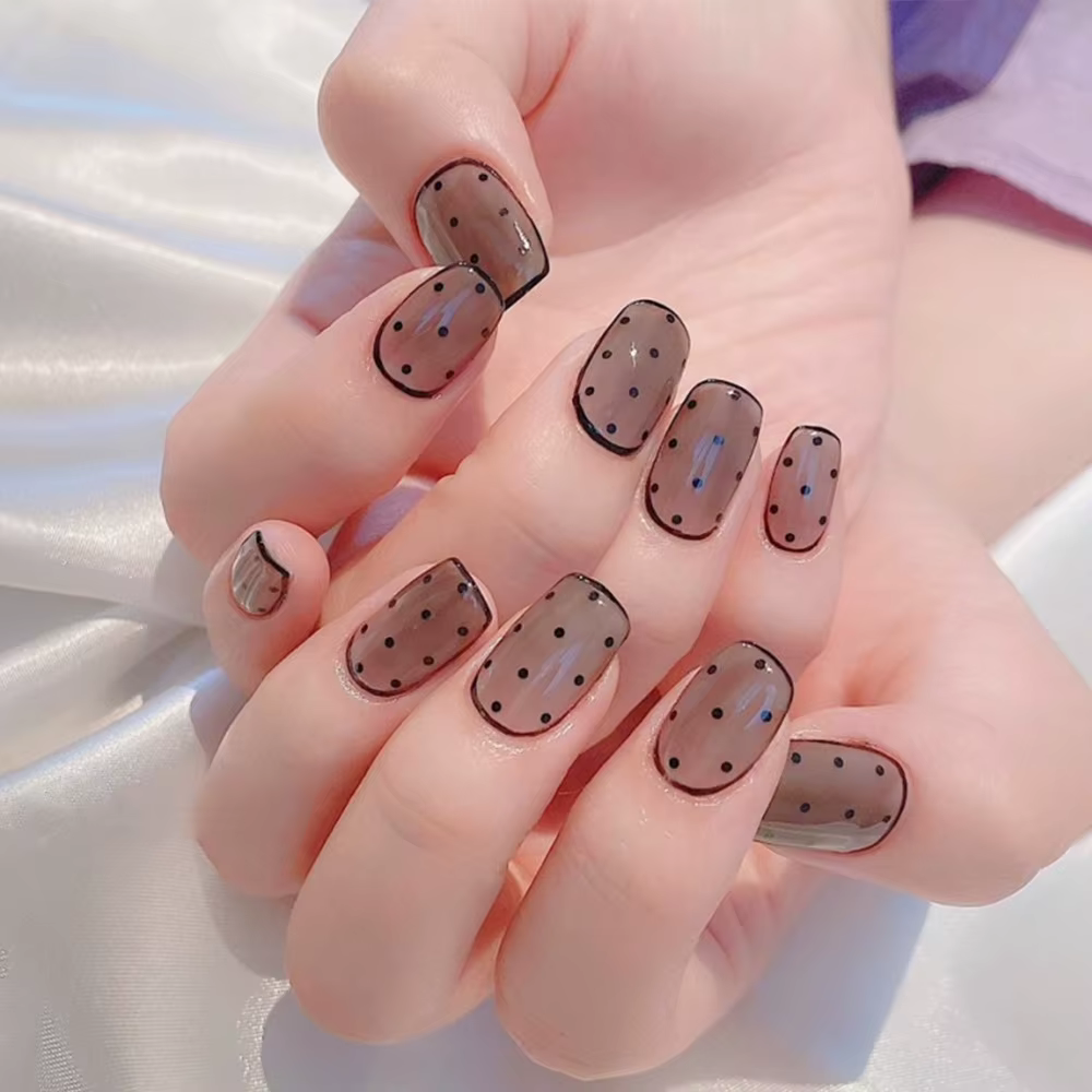 24 pièces brillant moyen carré presse sur ongles rose Style français faux