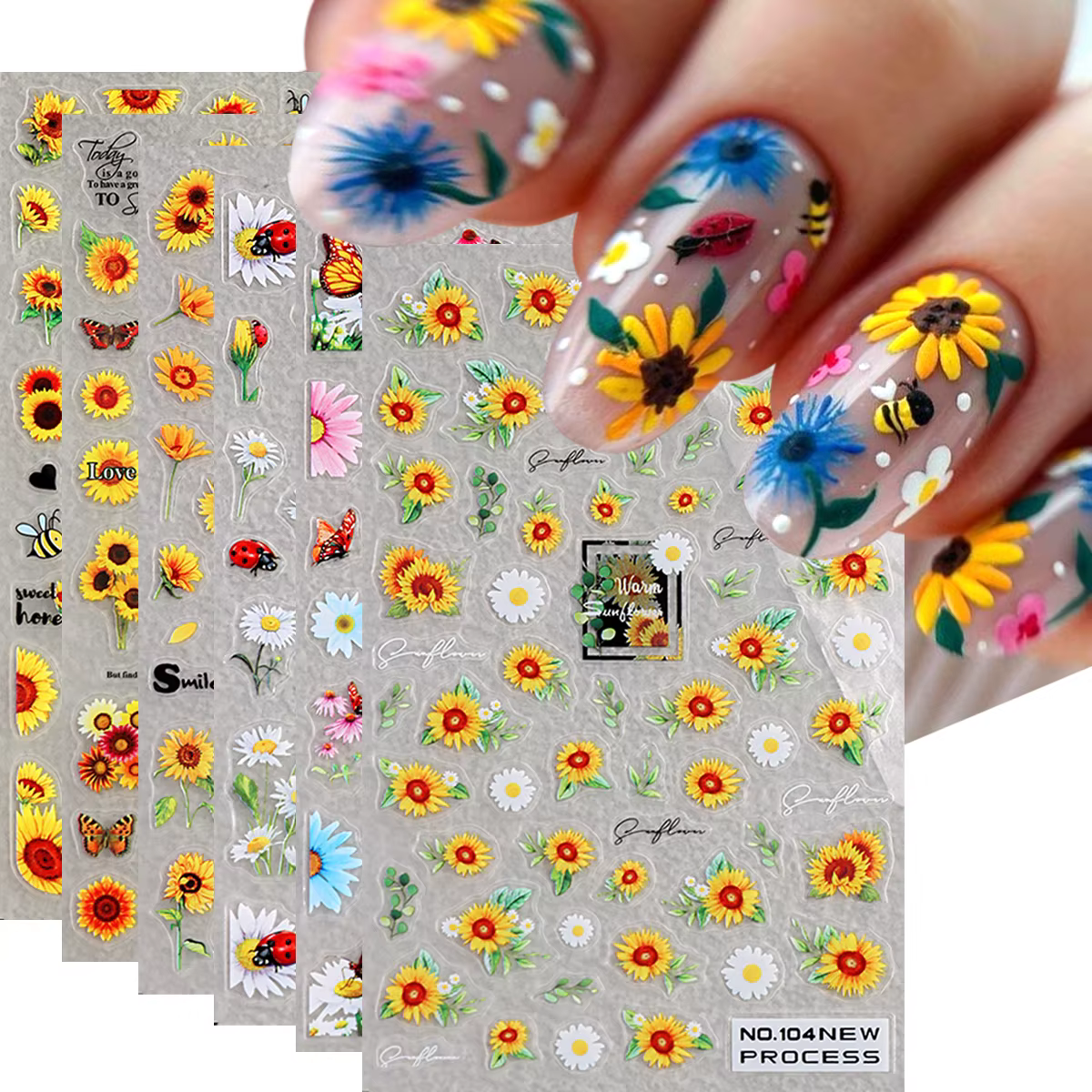 Autocollants pour ongles petite abeille et tournesol