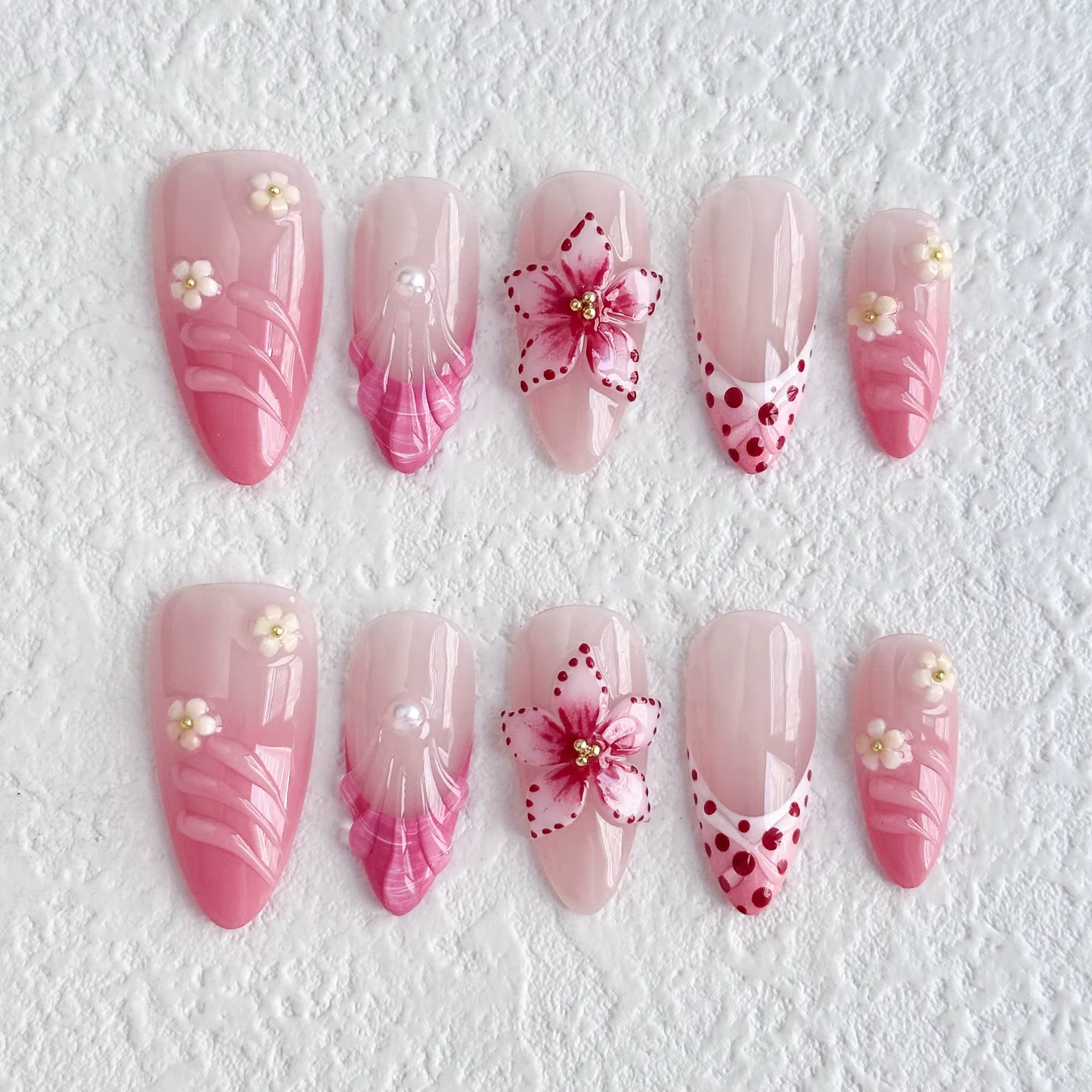 10 pièces français amande presse sur ongles fleur faux