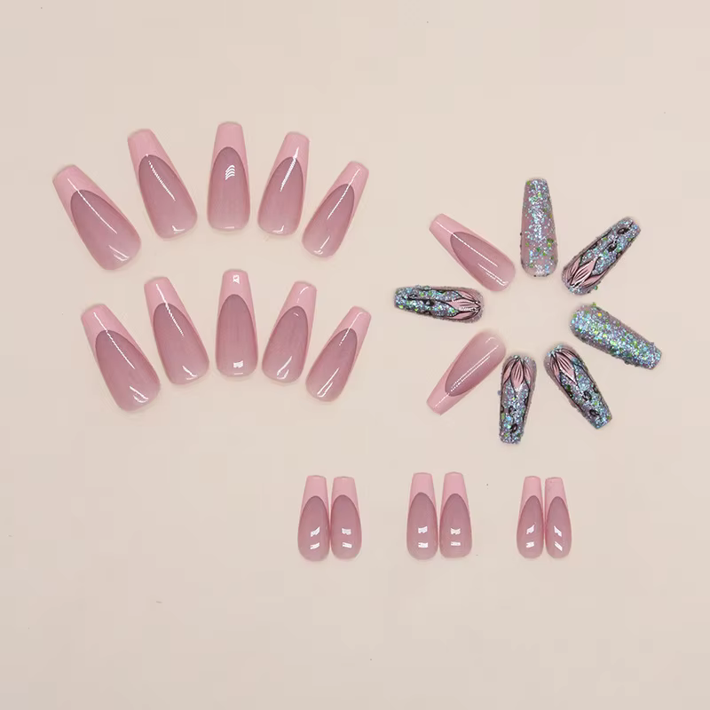 Flash Lotus 24 pièces presse sur ongles rose dégradé faux