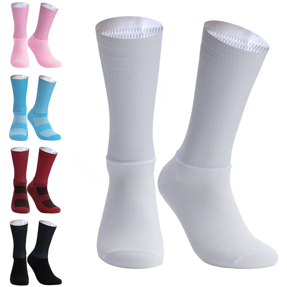 Antidérapant été Aero vélo équipe cyclisme nouvelles chaussettes Gel de silice respirant Pro course chaussettes de sport hommes femmes Calcetines Ciclismo
