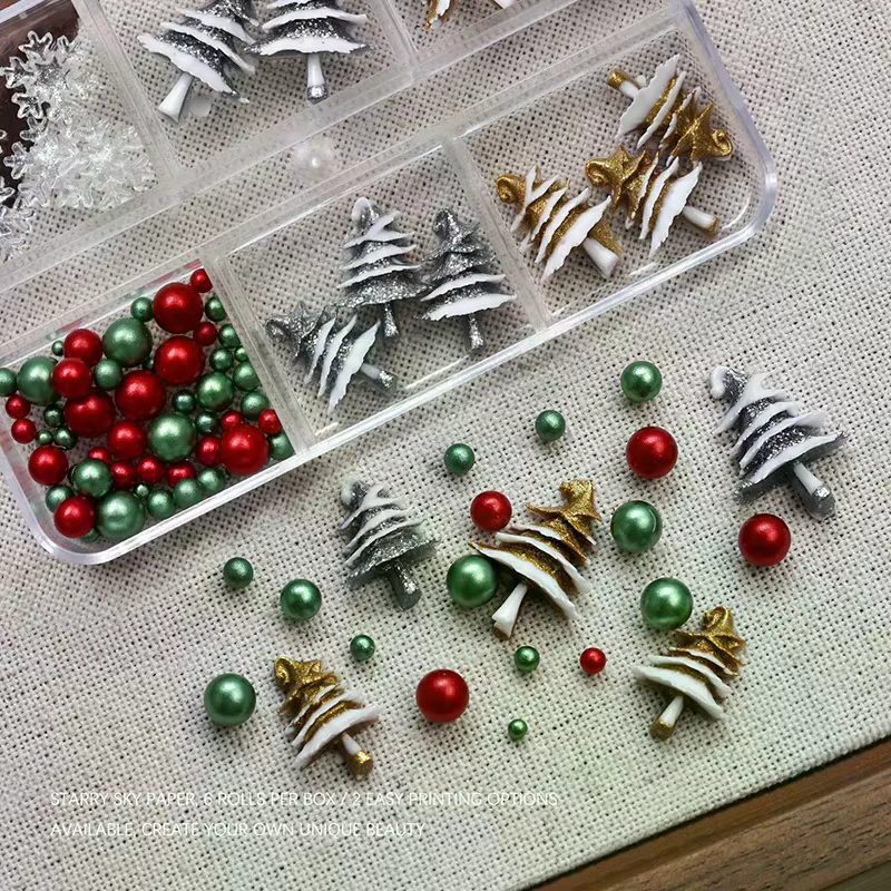 6 grilles/boîte de perles de noël rouge/vert
