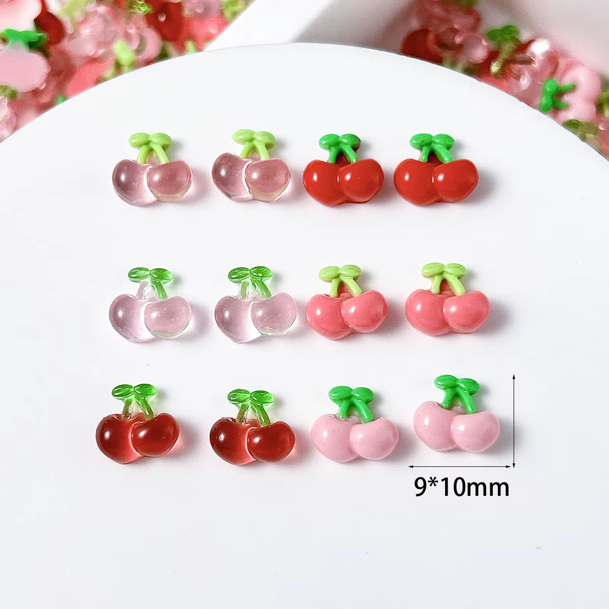 50 Pièces Breloques pour Ongles en Résine Cerise Couleur Unie Réalistes