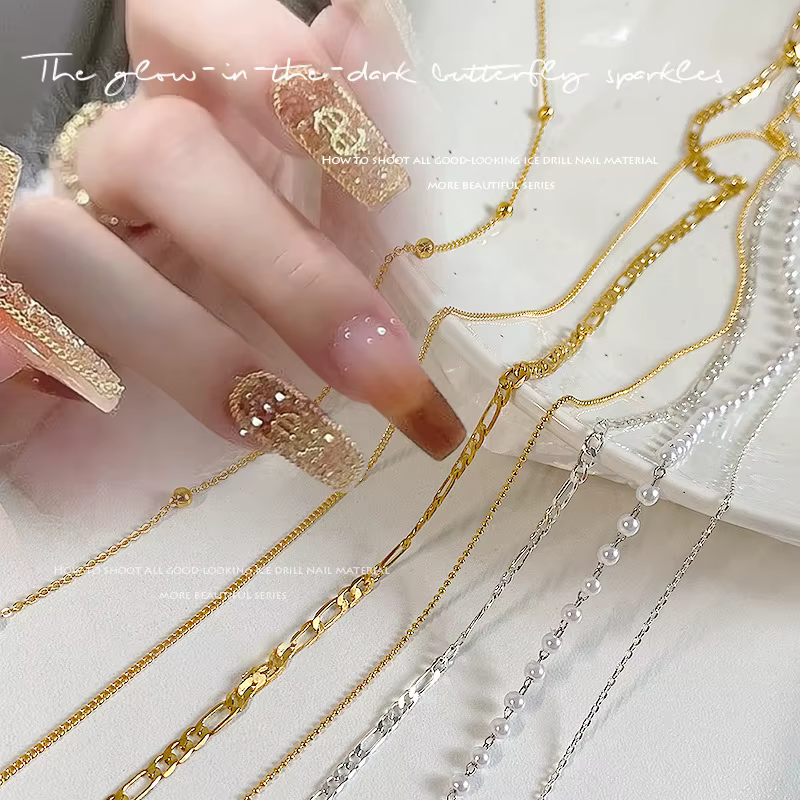 Chaînes à ongles or argent perles de pierre