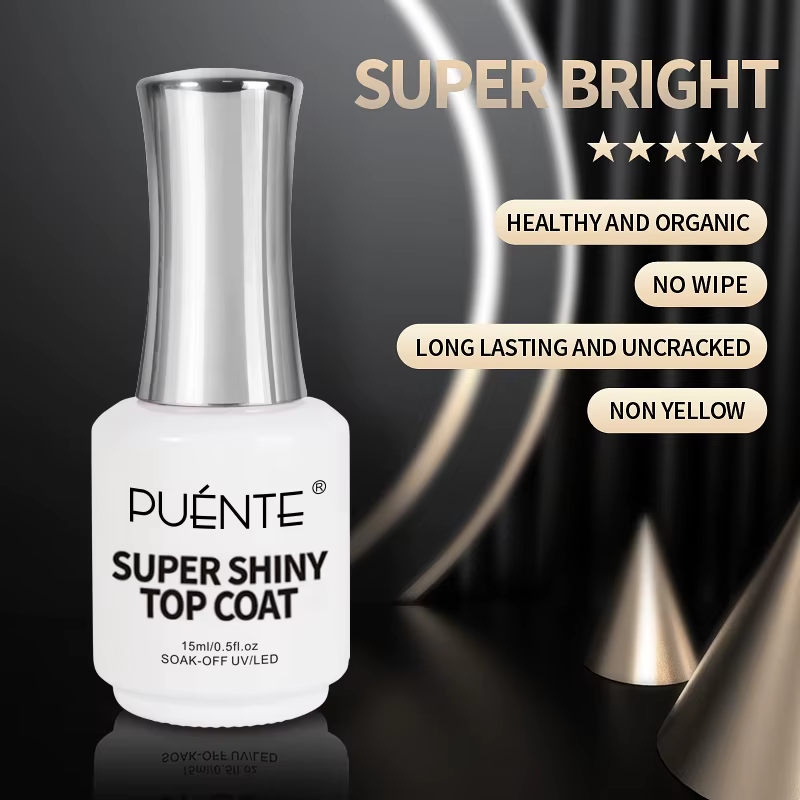 PUENTE 15ML Top Coat Gel Super Brillant Transparent Sans Résidu Scellant