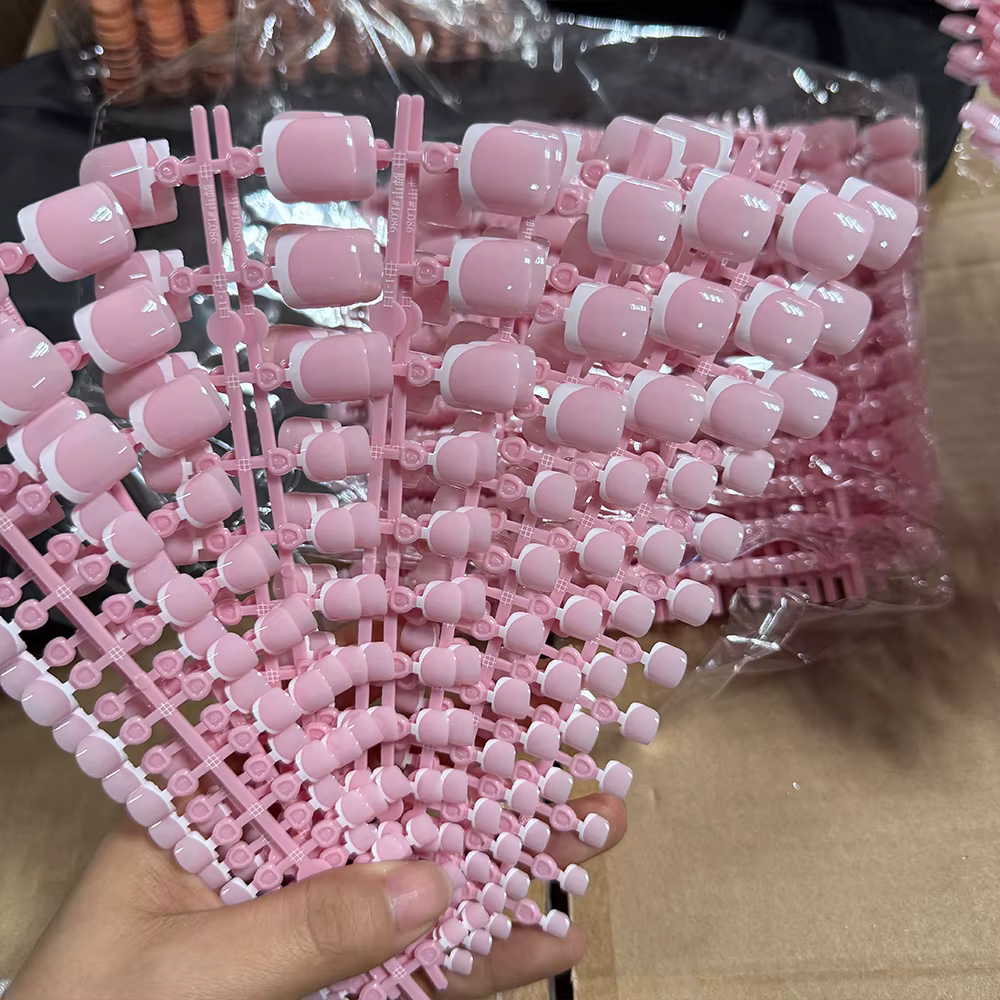 120 pièces court carré faux ongles d'orteil conseils rose français doux Gel presse