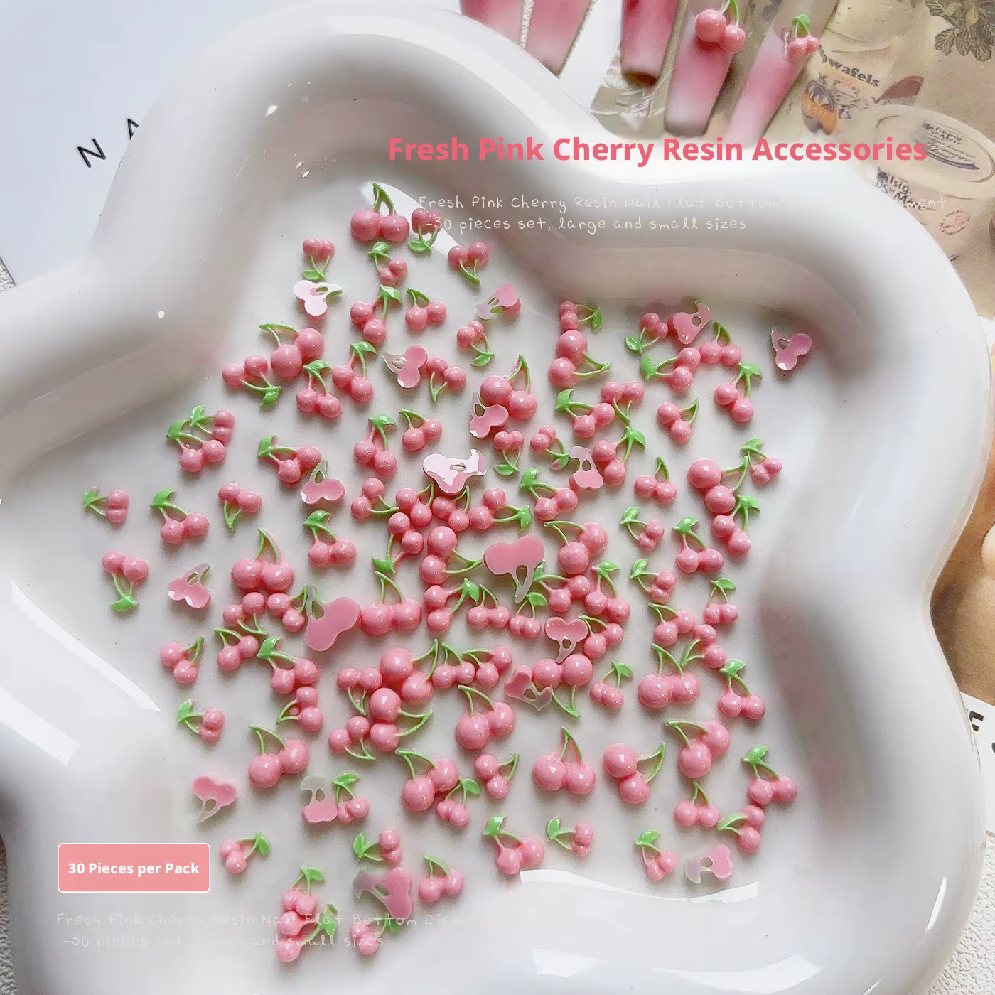 YYM 30pcs Breloques pour ongles cerises roses mignonnes