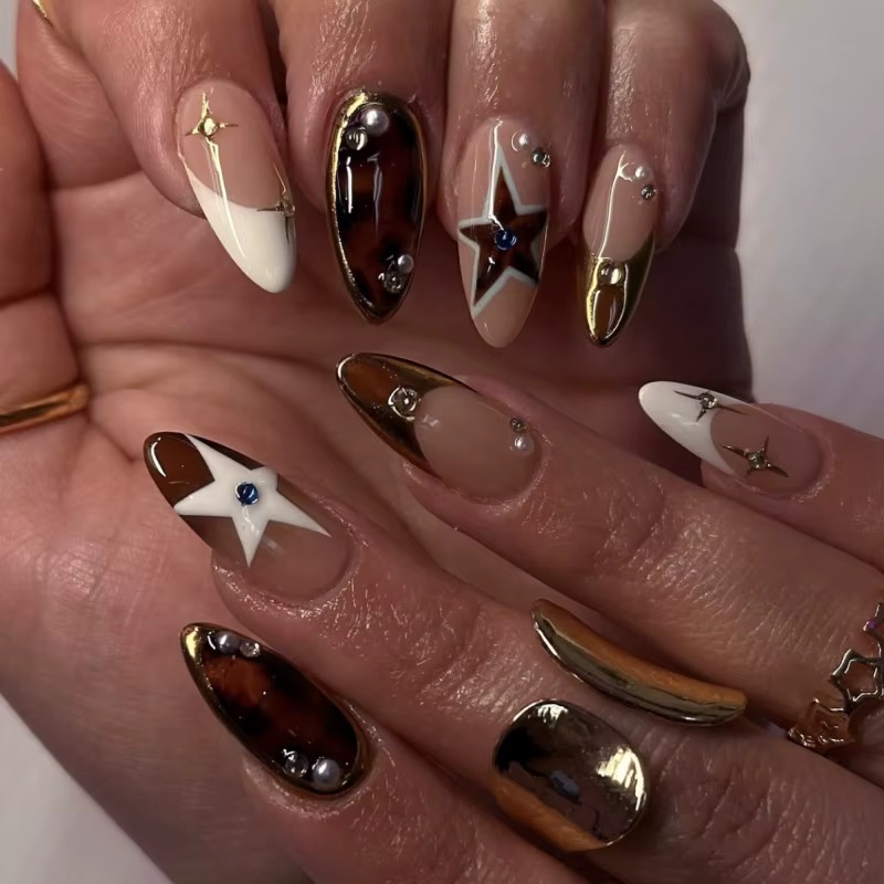 Automne marron français presse sur ongles