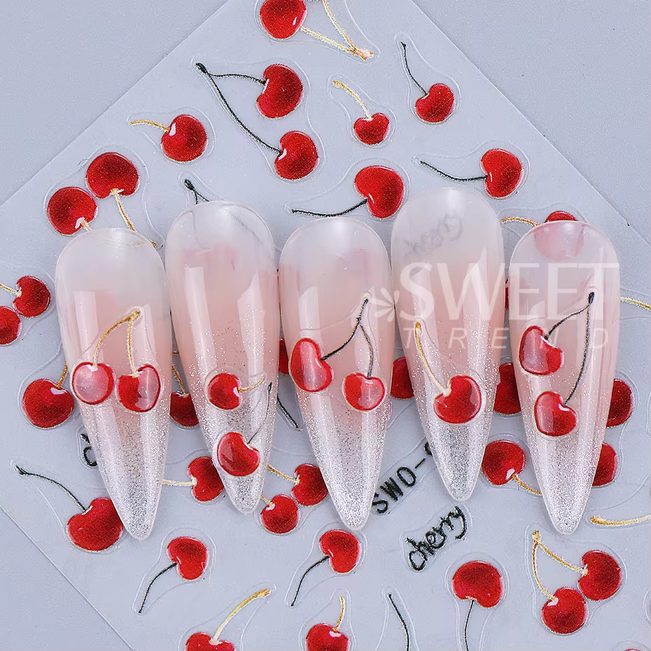 Autocollants pour ongles cerise rouge